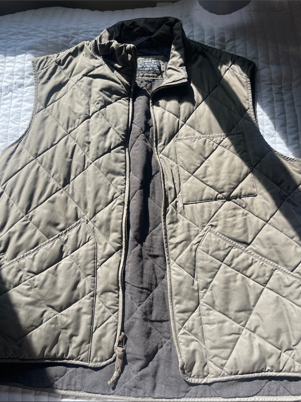 J. Crew Quilted Olive Vest with Black Lining